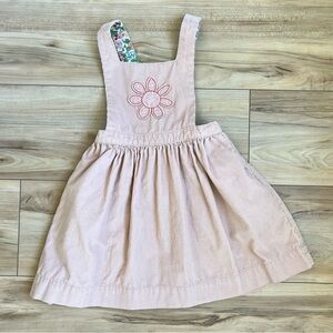 Mini Boden Pink Corduroy Pinafore Dress with Floral Detail size 3-4